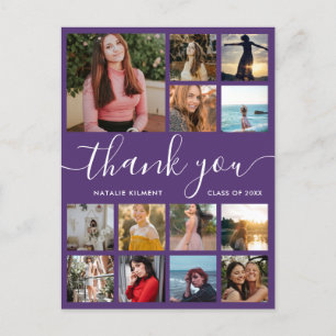 Carte Postale Faire-part Graduation Photo Collage Purple Merci Postcard