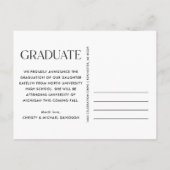 Carte Postale Faire-part Graduation photo moderne Black Custom Graduate (Dos)