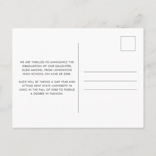 Carte Postale Faire-part Graduation photo simple et moderne minimale (Dos)