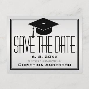 Carte Postale Faire-part Graduation Sauvegarder la date Casquette Grad Silv