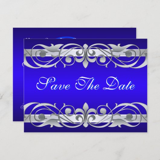 Carte Postale Faire-part Grand Duchesse Argent & Bleu Enregistrer La Date C (Devant / Derrière)