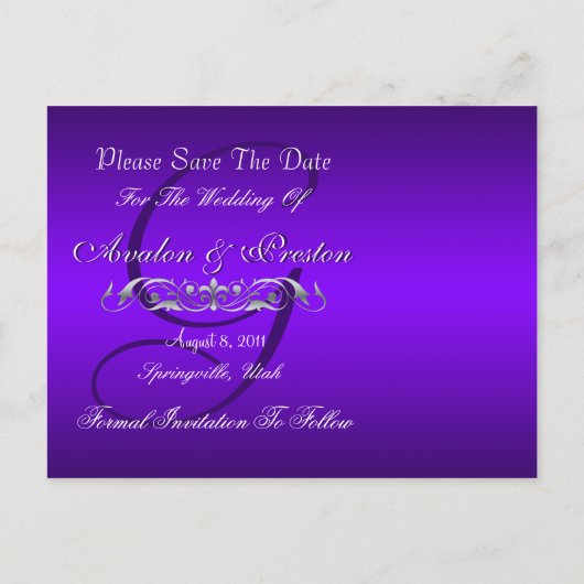 Carte Postale Faire-part Grand Duchesse Silver Purple Enregistrer La Date C (Dos)