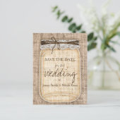Carte Postale Faire-part Grand Mason Jar & Burlap Lace Rustique Enregistrer (Debout devant)