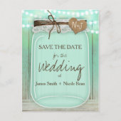 Carte Postale Faire-part Grand pot Mason Mint + Lumières Rustique Save the (Devant)