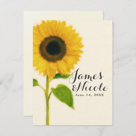 Carte Postale Faire-part Grand Soleil Peint Rustique Campagne Enregistrer l (Devant / Derrière)