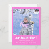 Carte Postale Faire-part Grande Soeur Photo Annonce de Grossesse Rose (Devant / Derrière)
