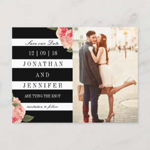 Carte Postale Faire-part Grandes bandes noires et blanches modernes Sauvez 