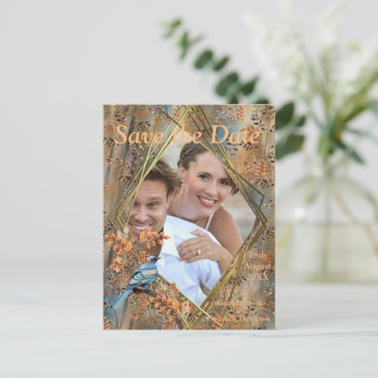 Carte Postale Faire-part Grands arbres, feuilles d'automne et merles bleus. (Debout devant)