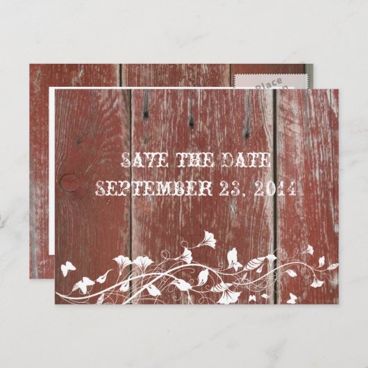 Carte Postale Faire-part Grange en Bois Rouge Ancien Enregistrer la Date (Devant / Derrière)