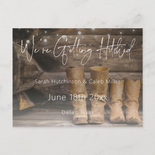 Carte Postale Faire-part Grange et bottes Mariage rustique Cowboy Enregistr (Devant)