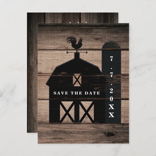 Carte Postale Faire-part Grange Noire Bois Brown Mariage rustique Enregistr (Devant / Derrière)