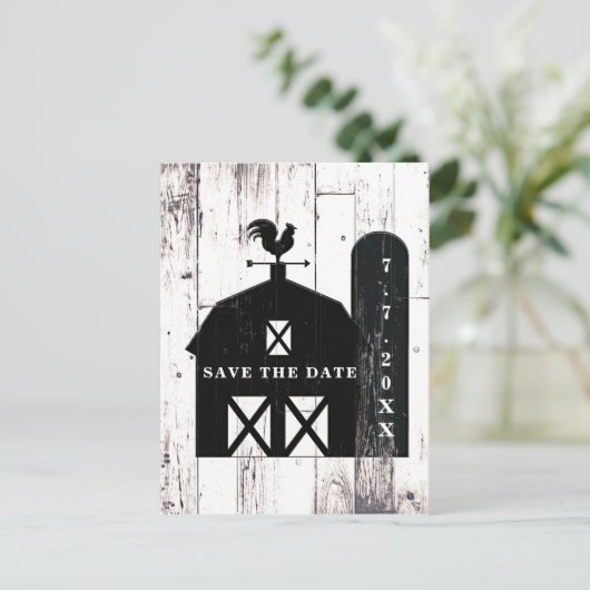 Carte Postale Faire-part Grange noire en bois blanc Mariage rustique Enregi (Debout devant)