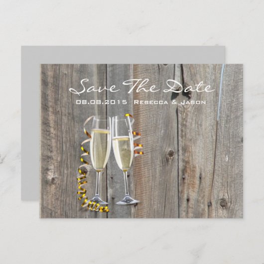 Carte Postale Faire-part grange rustique bois champagne mariage campagnard  (Devant / Derrière)