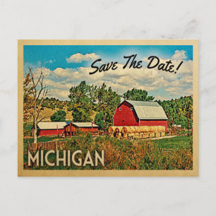 Carte Postale Faire-part Grange rustique du Michigan, Enregistrez la date