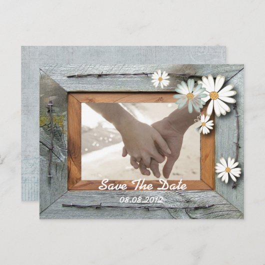 Carte Postale Faire-part grange rustique mariage campagnard marguerite enre (Devant / Derrière)