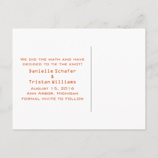 Carte Postale Faire-part Graphique en mathématiques de coeur orange Enregis (Dos)