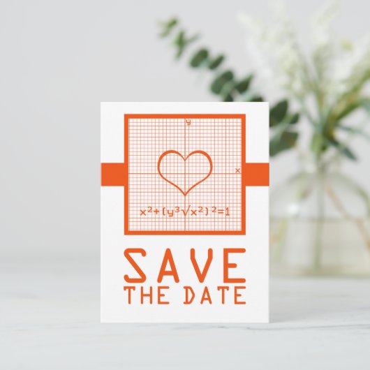 Carte Postale Faire-part Graphique en mathématiques de coeur orange Enregis (Debout devant)