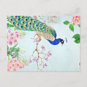 Carte Postale Faire-part Graphisme de paon Paon enchanté Paon