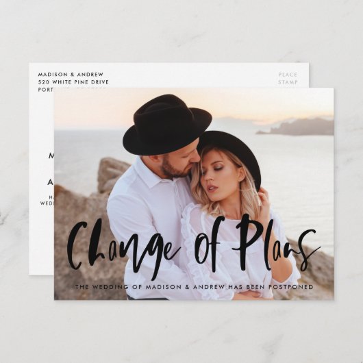 Carte Postale Faire-part Gras Brush Script Photo Changement de plan (Devant / Derrière)