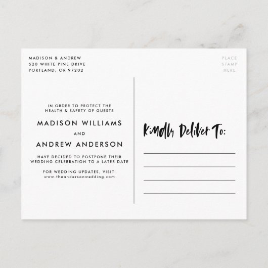 Carte Postale Faire-part Gras Brush Script Photo Changement de plan (Dos)