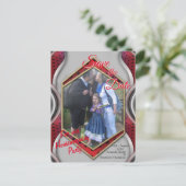 Carte Postale Faire-part Gras moderne métal 3D Gris rouge texture look (Debout devant)