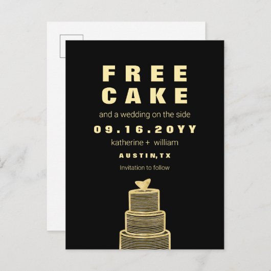 Carte Postale Faire-part Gratuit Gâteau Amusant et Mariage Sauvons La Date (Devant / Derrière)
