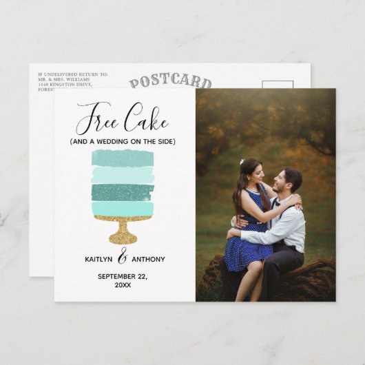 Carte Postale Faire-part Gratuit Gâteau Amusant Photo Moderne Mariage Enreg (Devant / Derrière)