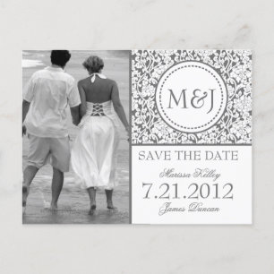 Carte Postale Faire-part Gray gothique sur la floraison blanche Enregistrer