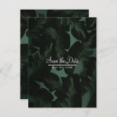Carte Postale Faire-part Green & Black Chic Tropical Feuilles Sauvez la dat (Devant / Derrière)