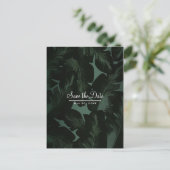 Carte Postale Faire-part Green & Black Chic Tropical Feuilles Sauvez la dat (Debout devant)