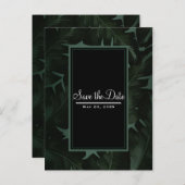 Carte Postale Faire-part Green & Black Chic Tropical Feuilles Sauvez la dat (Devant / Derrière)