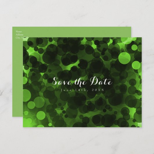 Carte Postale Faire-part Green & Black Dots Modern Party Enregistrer la dat (Devant / Derrière)