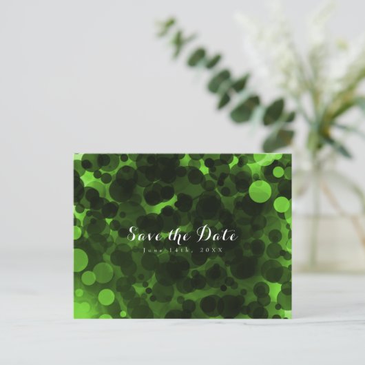 Carte Postale Faire-part Green & Black Dots Modern Party Enregistrer la dat (Debout devant)