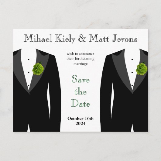 Carte Postale Faire-part Green Carnation Gay Wedding Enregistrer la date Ca (Devant)