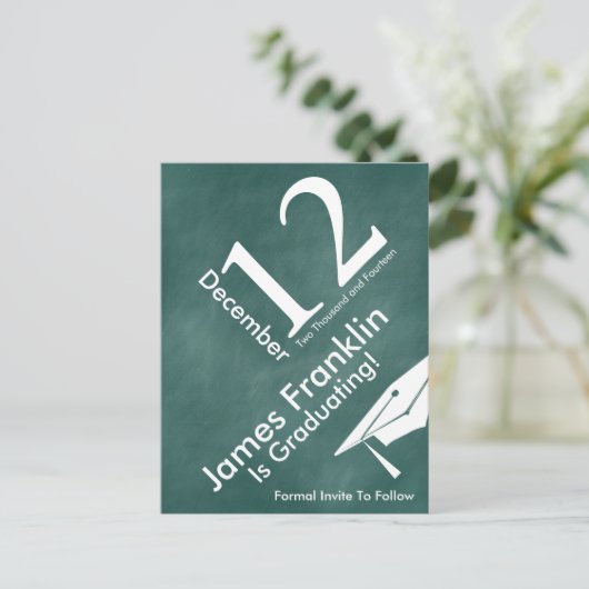 Carte Postale Faire-part Green Chalkboard Trendy Enregistrer La Date Gradua (Debout devant)