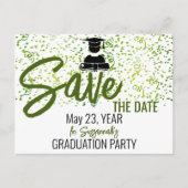 Carte Postale Faire-part Green Confetti Graduation Party Enregistrer la dat (Devant)