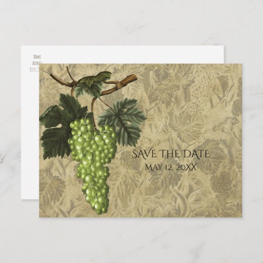 Carte Postale Faire-part Green Grapes Vineyard Mariage Événement Enregistre (Devant / Derrière)