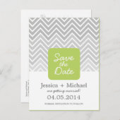 Carte Postale Faire-part Green Grey Ombre Chevron Mariage Enregistrer La Da (Devant / Derrière)