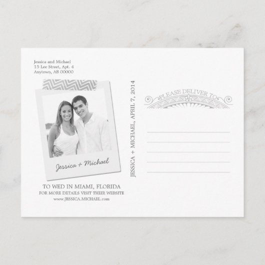 Carte Postale Faire-part Green Grey Ombre Chevron Mariage Enregistrer La Da (Dos)