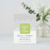 Carte Postale Faire-part Green Grey Ombre Chevron Mariage Enregistrer La Da (Debout devant)