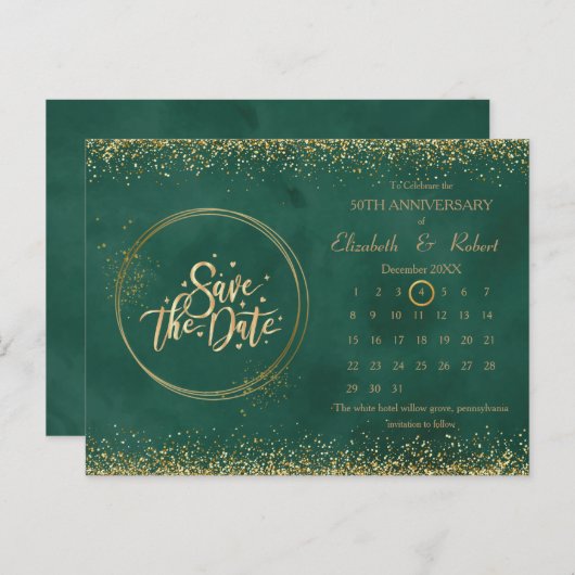 Carte Postale Faire-part Green & Parties scintillant 50e anniversaire Calen (Devant / Derrière)