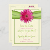 Carte Postale Faire-part Green Pink Gerbera Daisy Wedding Enregistrer la da (Devant / Derrière)