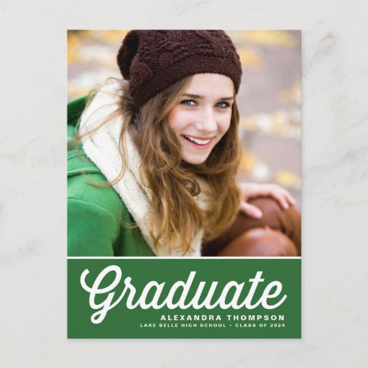Carte Postale Faire-part Green Retro Script Class of 2023 Photo Graduation (Devant)