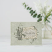 Carte Postale Faire-part Green Shabby Dotted Swiss Enregistrer La Date (Debout devant)
