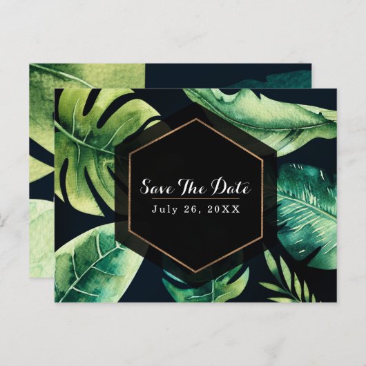 Carte Postale Faire-part Green Tropical Feuille Black Elegant Enregistrer L (Devant / Derrière)