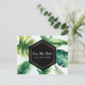 Carte Postale Faire-part Green Tropical Feuilles Blanc Élégant Enregistrer (Debout devant)