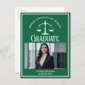 Carte Postale Faire-part Green White Law School Photo Graduation (Devant / Derrière)