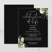 Carte Postale Faire-part Greenery Floral Celebration of Life Memorial (Devant / Derrière)