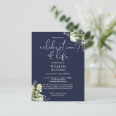 Carte Postale Faire-part Greenery Navy Blue Celebration of Life Memorial (Debout devant)