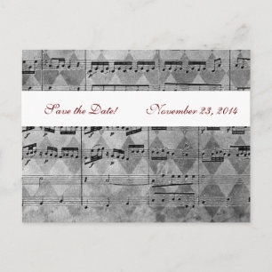 Carte Postale Faire-part Grey Black Music Chevron Enregistrer la date